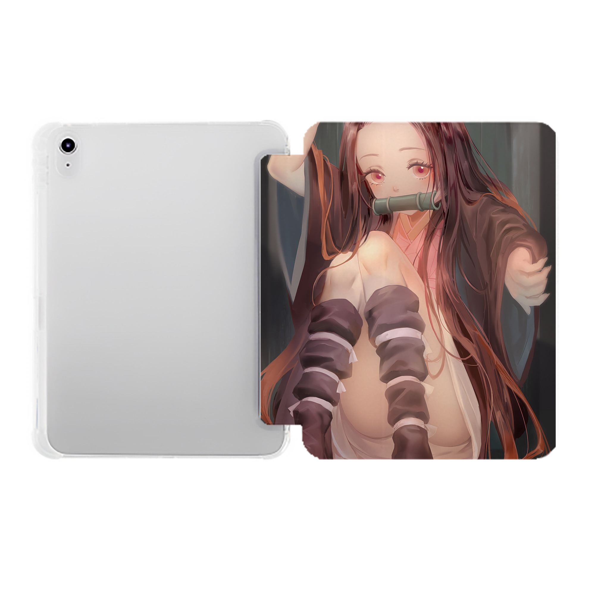（画像用） 鬼滅の刃（きめつのやいば）竈門 禰󠄀豆子／かまど ねずこ Kamado Nezuko IPad ケース ペン収納付き 三つ折りスタンド PUレザー×シリコン 対応機種9.5/10.5/10.9インチ